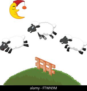Drei lustige Schafe Sprung über einen Zaun Stock Vektor