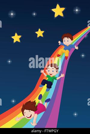 Abbildung: Kinder Rutschen ein Regenbogen Stock Vektor