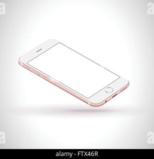 Neue realistische Handy Smartphone Iphon Stil Modell mit rosa Bildschirm isoliert auf weißem Hintergrund. Vektor-Illustration. Stock Vektor