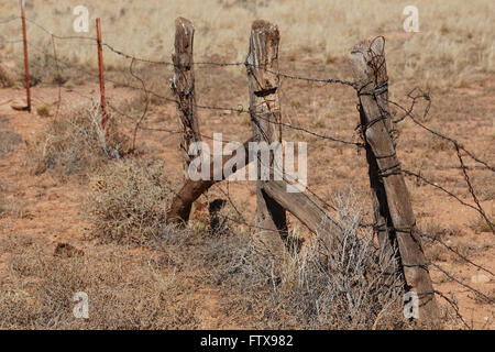 Holz und Stacheldraht Zaun, Arizona, USA Stockfoto