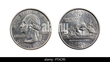 Amerikanische Viertel Dollar isoliert Stockfoto