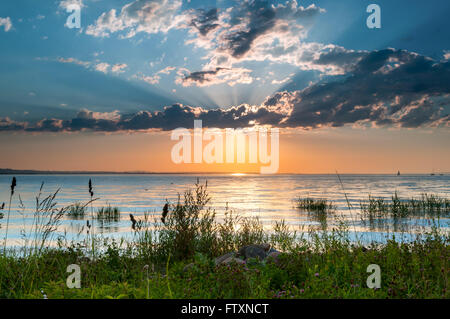 Sonnenuntergang über dem Bodensee, Thal, Sankt Gallen, Schweiz Stockfoto