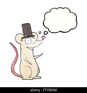 Freihändig gezeichnete Gedanken Blase strukturierte Cartoon Maus im Zylinder Stock Vektor