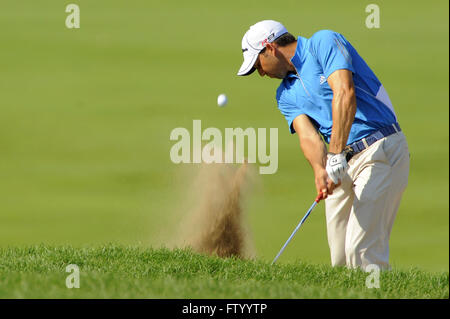 Chaska, MN, Vereinigte Staaten von Amerika. 14. August 2009. Sergio Garcia (ESP) trifft seinen zweiten Schlag auf dem 11. Loch in der zweiten Runde der 2009 PGA Championship im Hazeltine National Golf Club am 14. August 2009 in Chaska, MN. ZUMA Press/Scott A. Miller © Scott A. Miller/ZUMA Draht/Alamy Live-Nachrichten Stockfoto