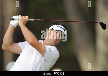 Ponte Vedra Beach, Florida, Vereinigte Staaten von Amerika. 6. Mai 2009. Eric Axley Abschlag auf dem 12. Loch während einer Proberunde am TPC Sawgrass am 6. Mai 2009 in Ponte Vedra Beach, Florida. ZUMA Press/Scott A. Miller © Scott A. Miller/ZUMA Draht/Alamy Live-Nachrichten Stockfoto