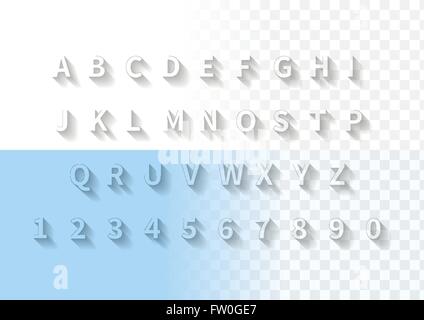 Transparente Briefe mit langen Schatten Schrift. Lateinisches Alphabet und zahlen. Stock Vektor