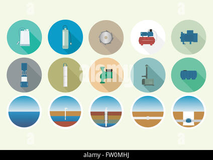 Set von Icons mit der Pumpe. Stockfoto