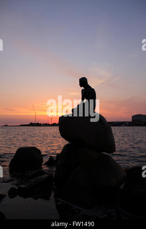 Statue der Meerjungfrau im Langelinie bei Sonnenaufgang, Kopenhagen, Dänemark Stockfoto