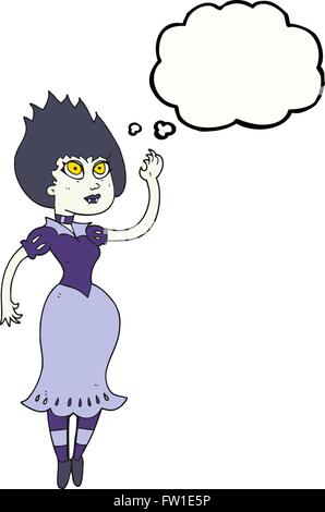 Freihändig gezeichnete Gedanken Bubble Cartoon Vampir Mädchen winken Stock Vektor
