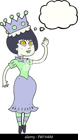 Freihändig gezeichnete Gedanken Bubble Cartoon Vampirkönigin winken Stock Vektor