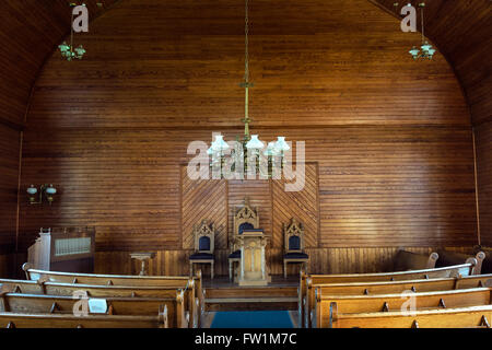 Innere der Union Christian Church befindet sich im Bezirk Calvin Coolidge Homestead. Stockfoto