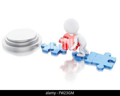 3D Illustration. Weiße Leute mit Teil des Puzzles. Unternehmen und ihren Erfolg Konzept. Isolierten weißen Hintergrund. Stockfoto