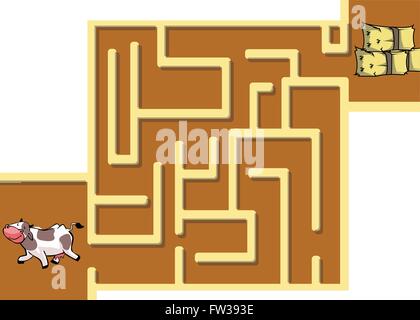 Labyrinth-Quiz mit Kuh Stock Vektor
