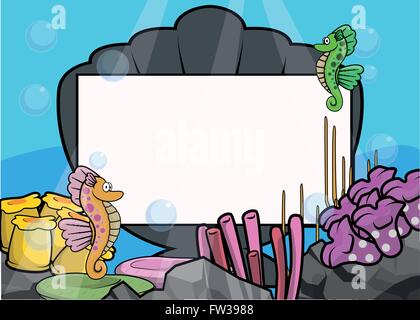 Sea Horse Unterwasserlandschaft mit weißen banner Stock Vektor