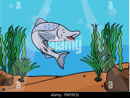 Lachs Fisch Unterwasser-Szene Stock Vektor