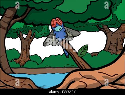 Libelle um Landschaft Wald Stock Vektor