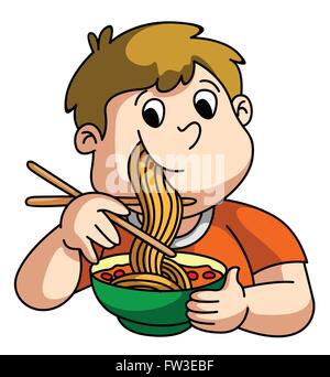 Junge Essen Nudel Stock Vektor