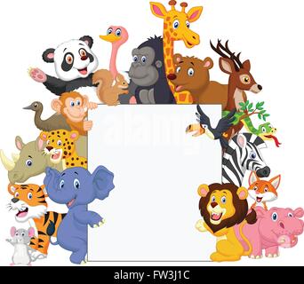 Wild animal Cartoon mit leeren Zeichen Stock Vektor