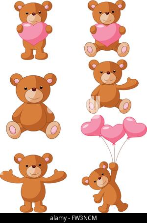Cartoon-Bär mit rosa Herz Sammlungssatz Stock Vektor