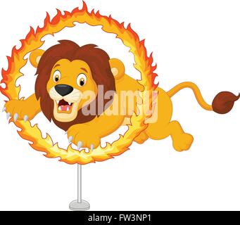 Cartoon Tiger springt durch den Ring des Feuers Stock Vektor