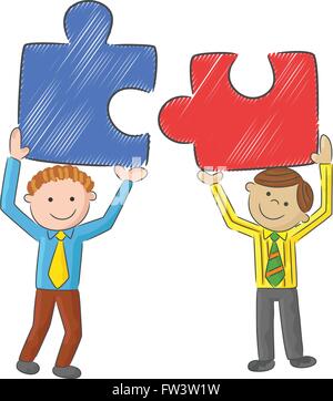 Cartoon-Männer mit großen puzzle Stock Vektor