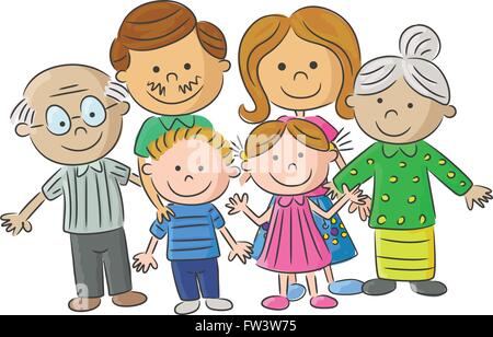 Komplette Familienbetreuung Abbildung von Eltern mit Kindern Stock Vektor