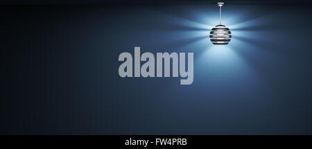 Blauer Hintergrund mit schwarzer Lampe 3D-Rendering Stockfoto