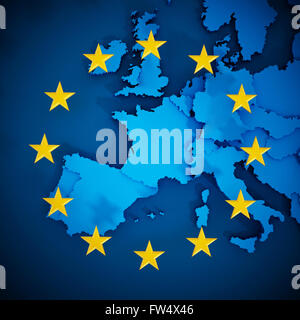 Europäische Union Karte und ausgerichteten Sternen in Kreisform Flagge Gründen. Stockfoto