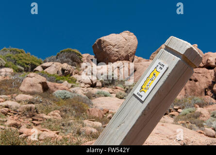 Marker der Cape to Cape Weitwandern Strecke in der Nähe von Smith Strand, Südwestküste, Western Australia Stockfoto