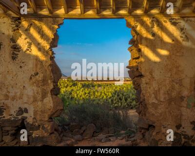 Blick vom Ruin in La Oliva auf Fuerteventura die Kanarischen Inseln in Spanien Stockfoto