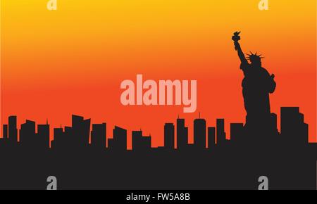 Die Statue of Liberty bei Sonnenuntergang Stock Vektor