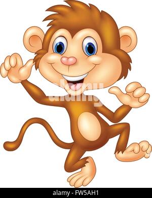Cartoon Affe winken und tanzen Stock Vektor