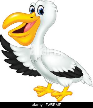 Niedlichen Cartoon Pelikan winken isoliert auf weißem Hintergrund Stock Vektor
