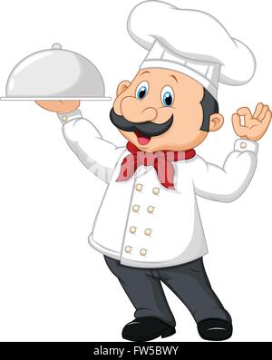 Cartoon-Chef mit einem silbernen Tablett Stock Vektor