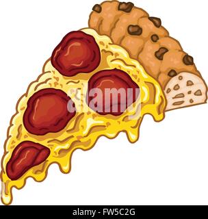 Abbildung Stück leckere Pizza isoliert auf weißem Hintergrund Stock Vektor