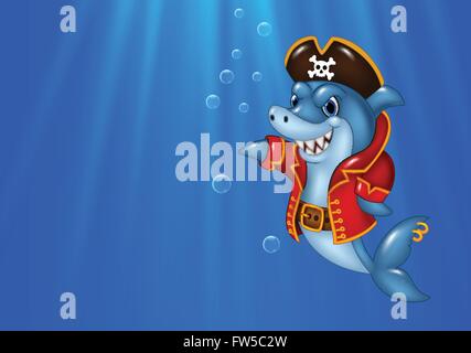 Cartoon-Hai-Piraten Schwimmen im Meer Stock Vektor