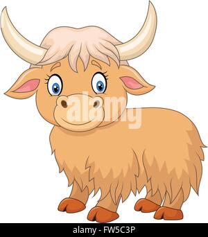 Cartoon lustig Yak isoliert auf weißem Hintergrund Stock Vektor