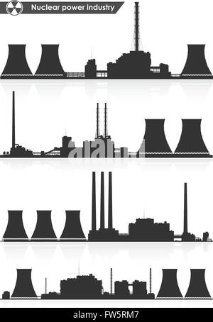 Kernkraftwerke Silhouetten. Vektor-Illustration. Stock Vektor