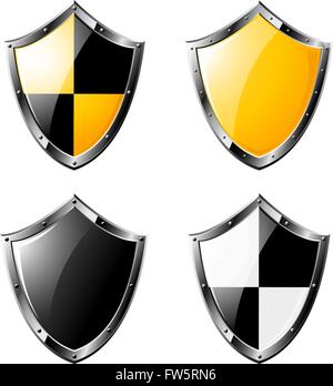 Satz von Stahlschilde isoliert auf weiss Stock Vektor