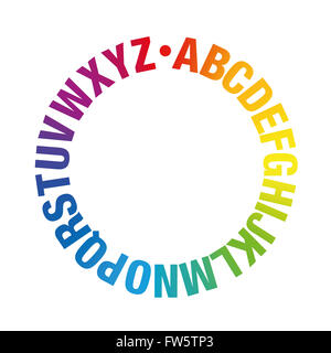 Alphabet Kreis - Regenbogenfarben - Abbildung auf weißem Hintergrund. Stockfoto