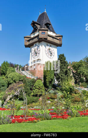 alte Turmuhr Uhrturm. Schlossberg Festung Garten in Graz, Österreich Stockfoto