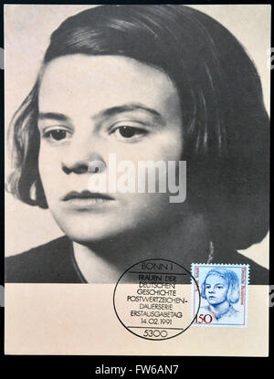 Deutschland - ca. 1991: Eine Briefmarke gedruckt in Deutschland zeigt Sophie Scholl, ca. 1991 Stockfoto