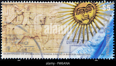 Argentinien - gedruckt ca. 2012 A Stempel in Argentinien zur Zweihundertjahrfeier der Gründung und ersten Versprechen der Treue Stockfoto