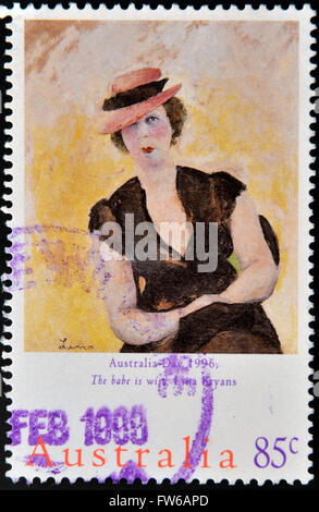 Australien - CIRCA 1996: Eine Briefmarke gedruckt in Australien zeigt das Babe ist klug von Lina Bryans, ca. 1996 Stockfoto