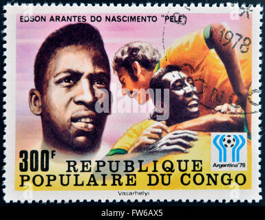 Kongo - CIRCA 1978: Briefmarke gedruckt im Kongo gewidmet der WM in Argentinien 1978 zeigt Edson Arantes Nascimento Pele Stockfoto