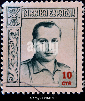 Spanien - ca. 1937: Eine Briefmarke gedruckt in Spanien zeigt José Antonio Primo de Rivera, ca. 1937 Stockfoto