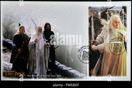 Neuseeland - CIRCA 2003: Briefmarke gedruckt in Neuseeland widmet sich der Herr der Ringe zeigt Gandalf der weiße, ca. 2003 Stockfoto