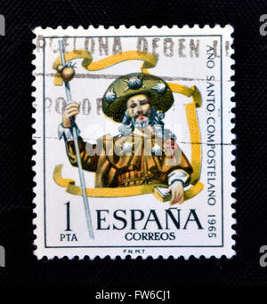 Spanien - ca. 1965: Briefmarke gedruckt in Spanien, zeigt den Apostel Santiago, Año Santo Compostela, ca. 1965 Stockfoto