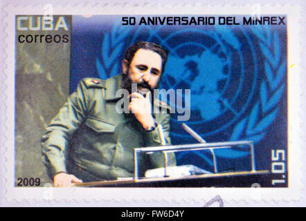 Kuba - CIRCA 2009: eine Briefmarke gedruckt in Kuba zeigen, ein Bild von Fidel Castro, ca. 2009. Stockfoto