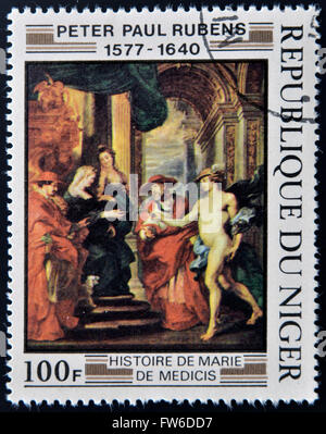 Republik NIGER - CIRCA 1978: Eine Briefmarke gedruckt in Niger-Shows zeichnen von Rubens ' Geschichte der Marie de 'Medici", ca. 1978 Stockfoto